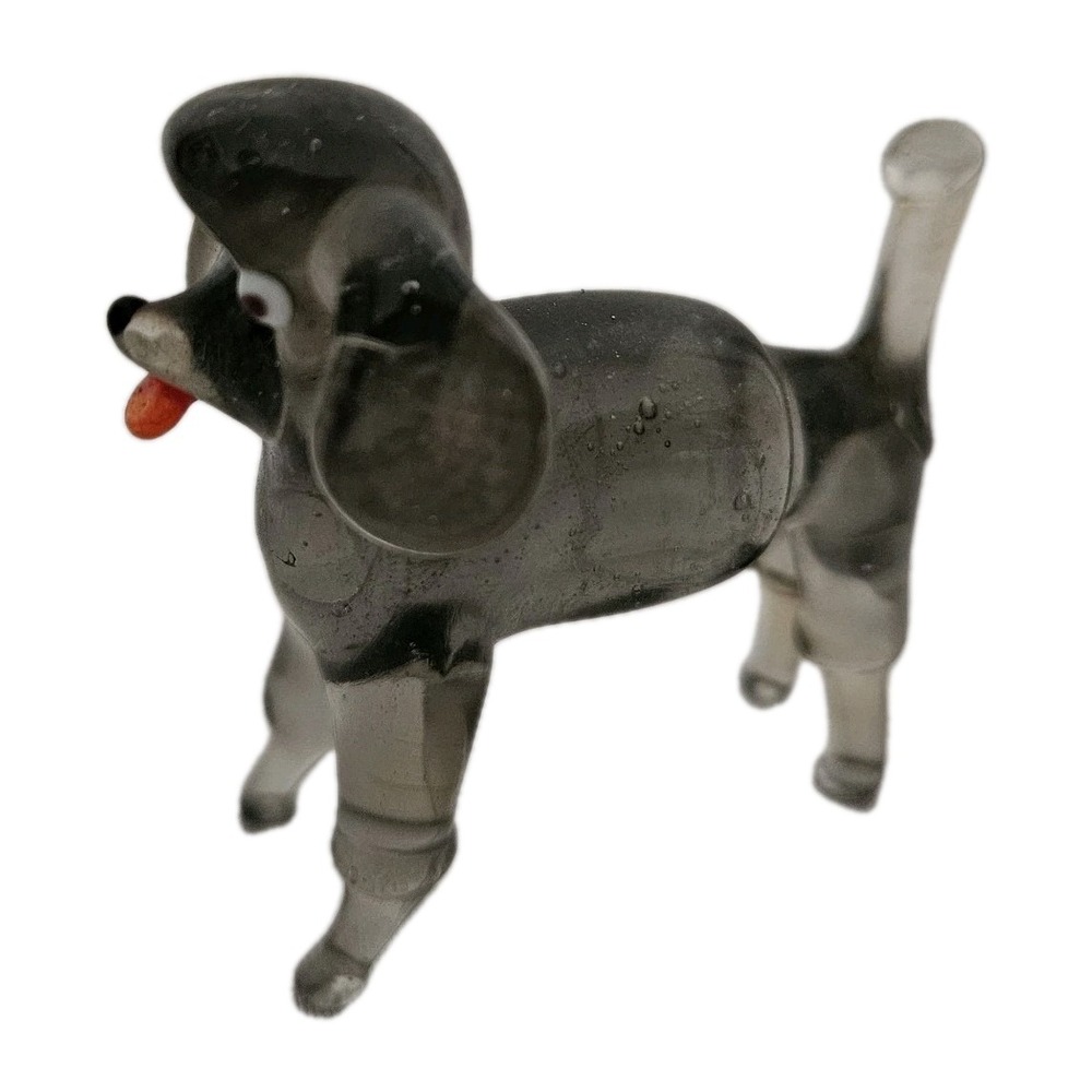 Vintage Art Glass Poodle Hand Blown Smoky Miniature Small 2"